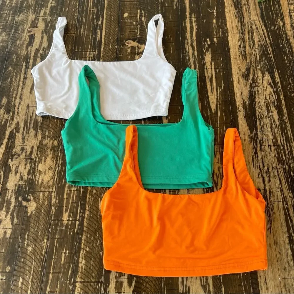 BUNDLE - 3 White Green Orange Crop Top - MEDIUM - Picture 1 of 12